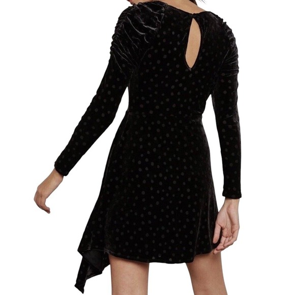TOPSHOP Black Burnout Velvet Polka Dot Long Sleeve Dress size 6 Cocktail NWT - Picture 3 of 9